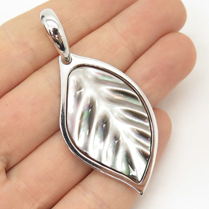 925 Sterling Silver Real Abalone Shell Leaf Design Pendant