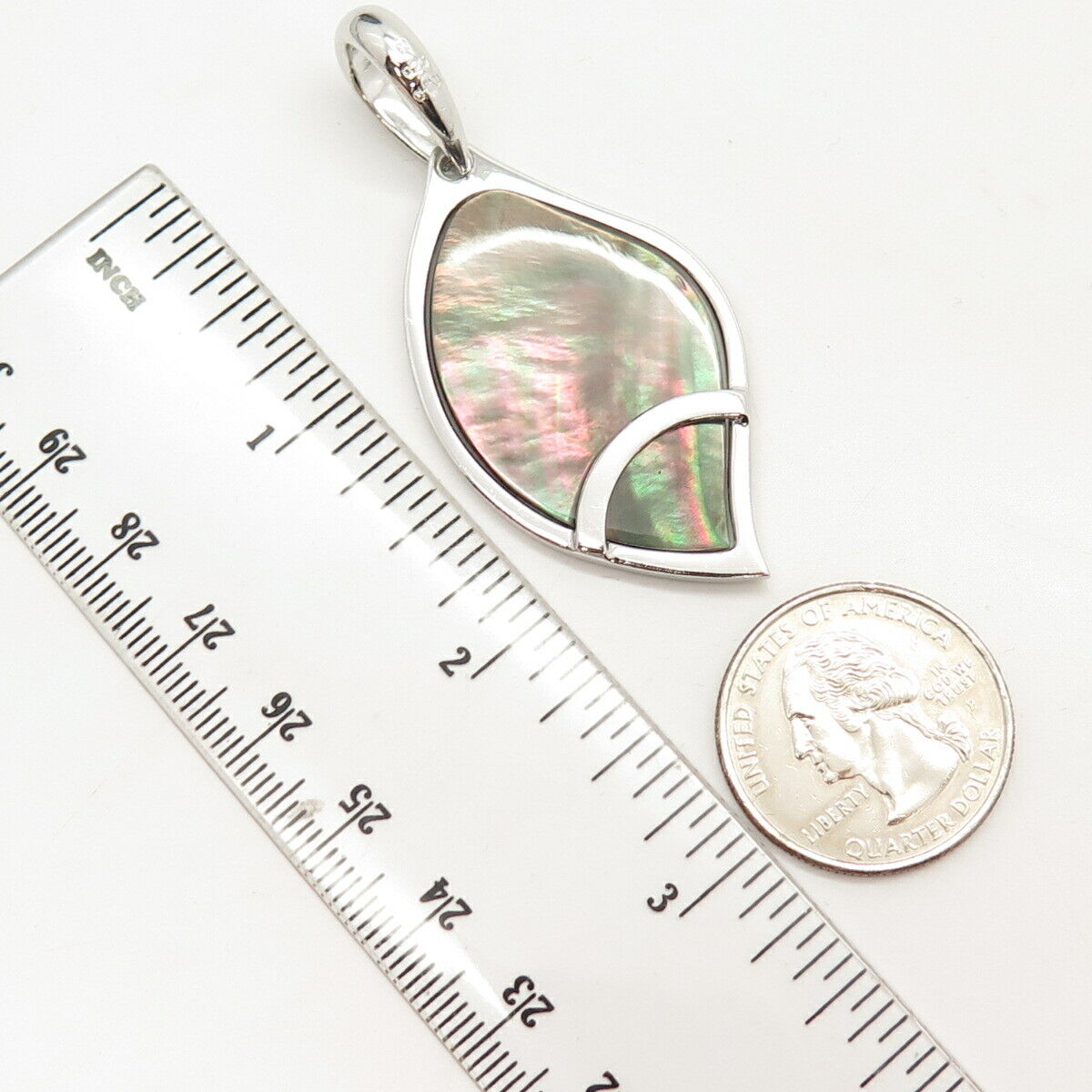 925 Sterling Silver Real Abalone Shell Leaf Design Pendant