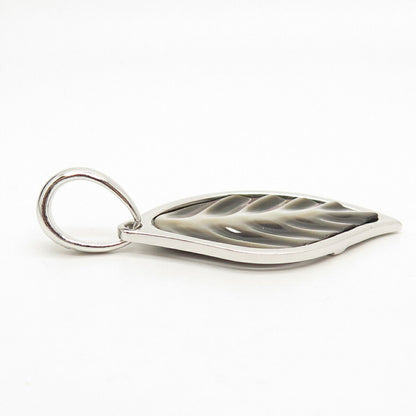 925 Sterling Silver Real Abalone Shell Leaf Design Pendant