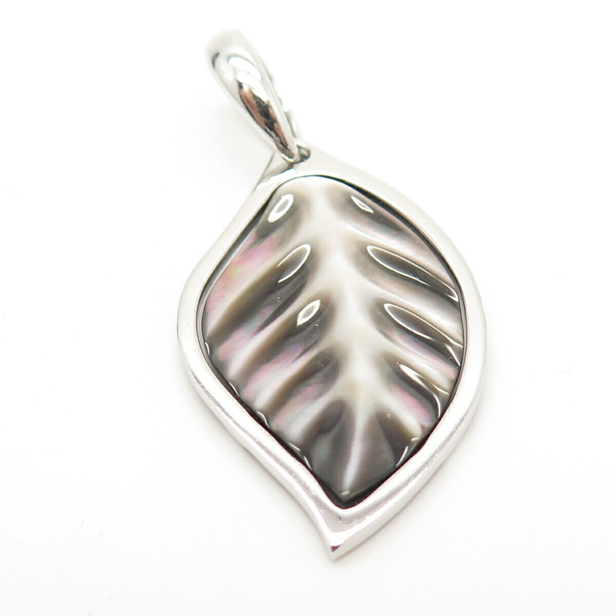 925 Sterling Silver Real Abalone Shell Leaf Design Pendant