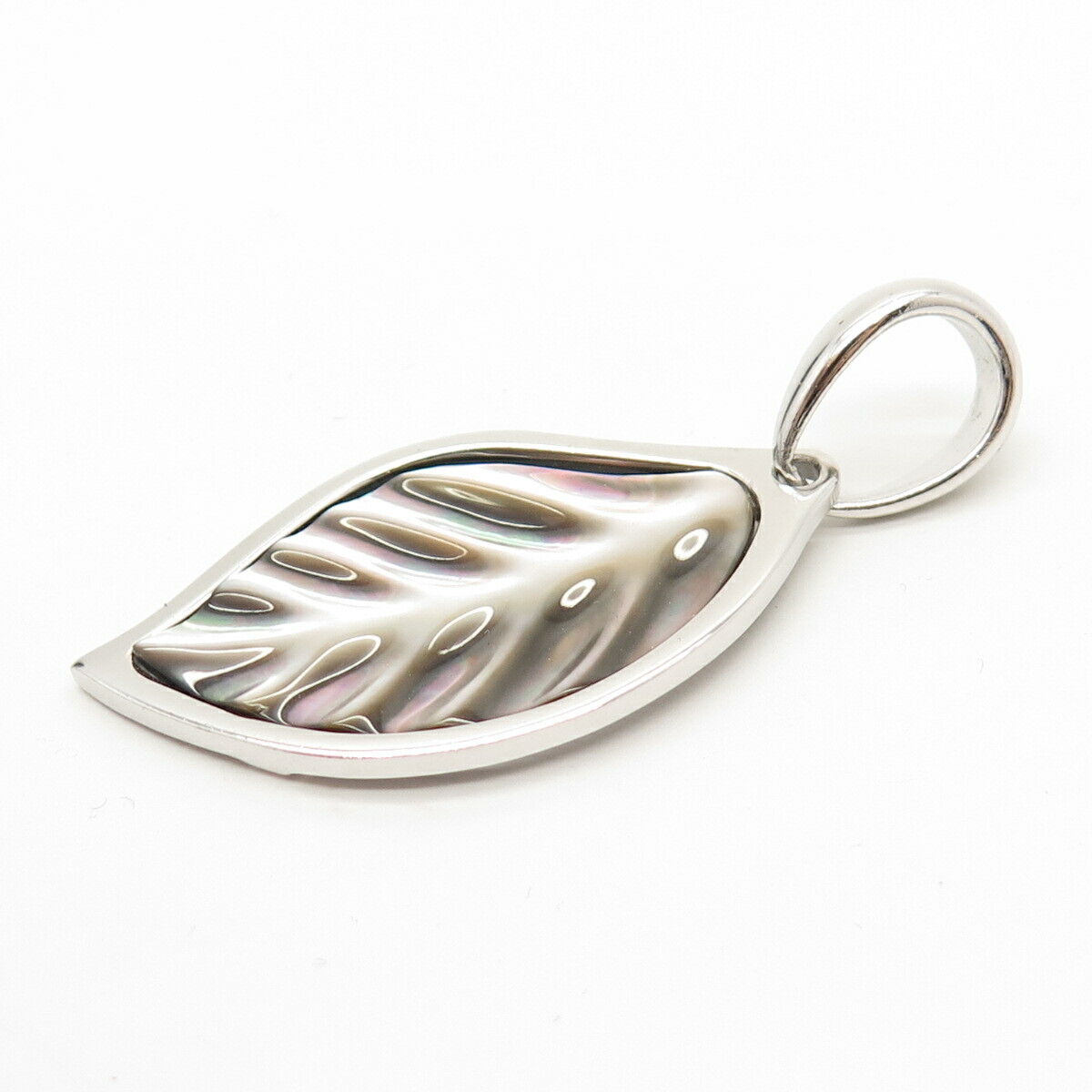 925 Sterling Silver Real Abalone Shell Leaf Design Pendant