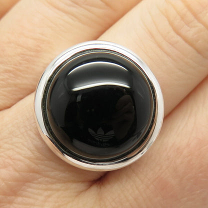 925 Sterling Silver Real Black Onyx Gemstone Ring Size 8