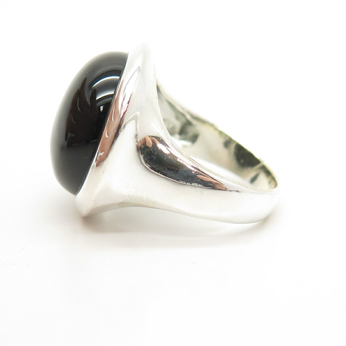 925 Sterling Silver Real Black Onyx Gemstone Ring Size 8