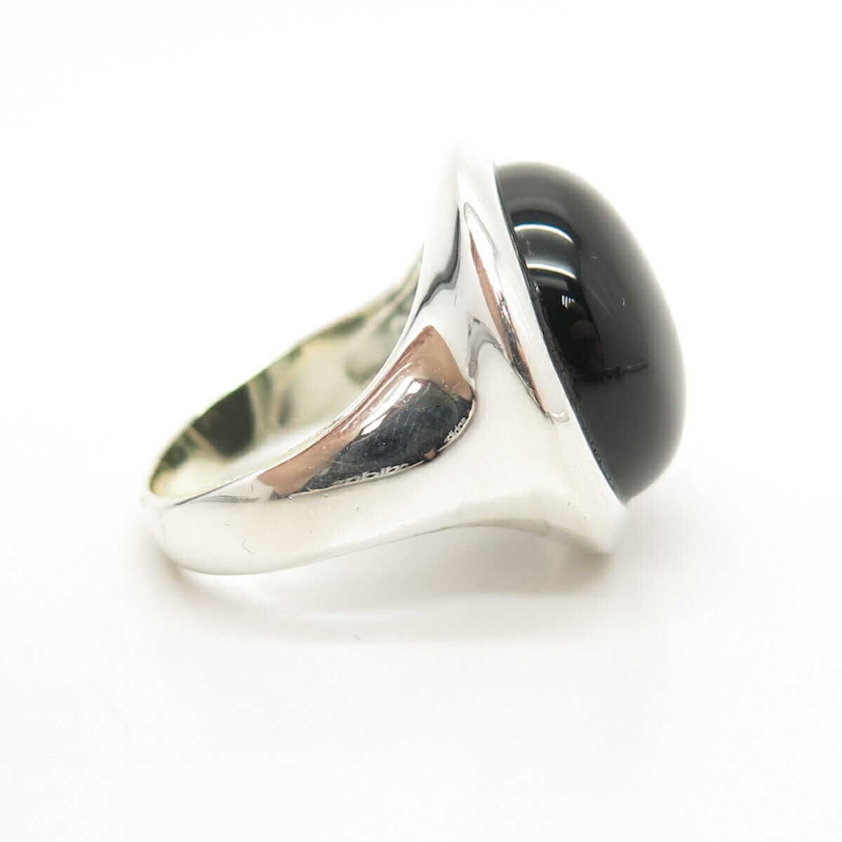 925 Sterling Silver Real Black Onyx Gemstone Ring Size 8