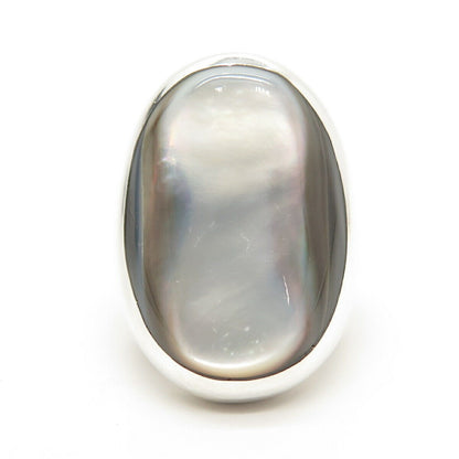 925 Sterling Silver Vintage Real Mother-of-Pearl Statement Ring Size 7.5