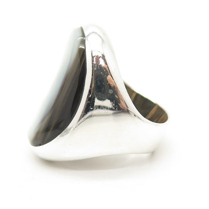 925 Sterling Silver Vintage Real Mother-of-Pearl Statement Ring Size 7.5