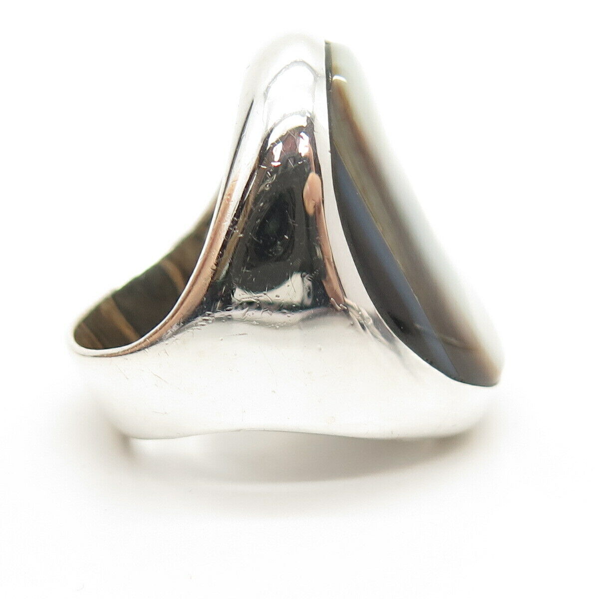 925 Sterling Silver Vintage Real Mother-of-Pearl Statement Ring Size 7.5