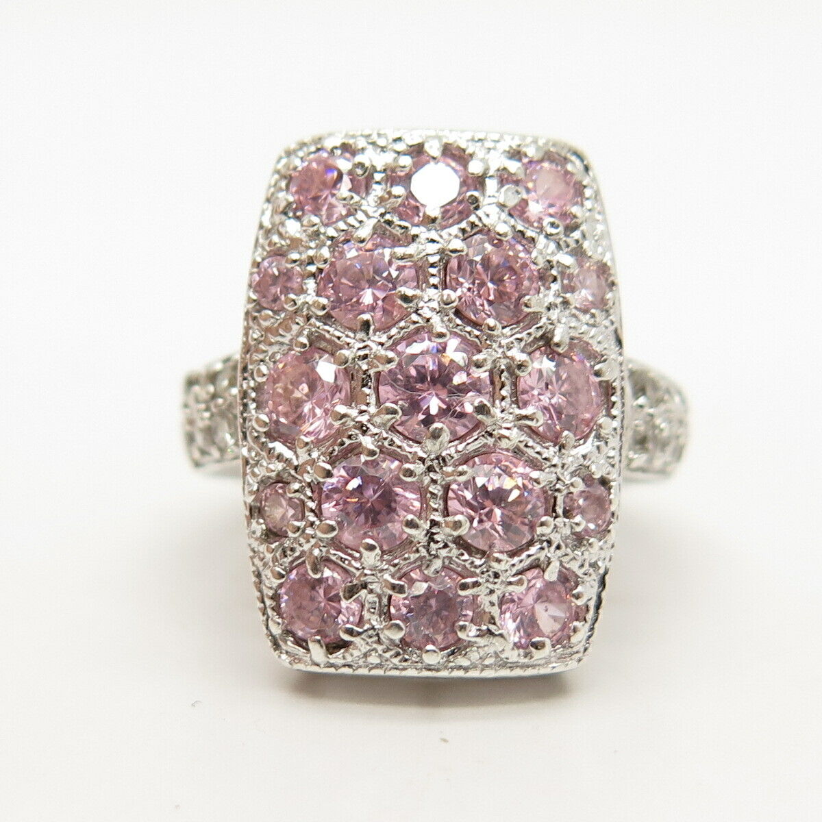 925 Sterling Silver White & Pink C Z Ring Size 6