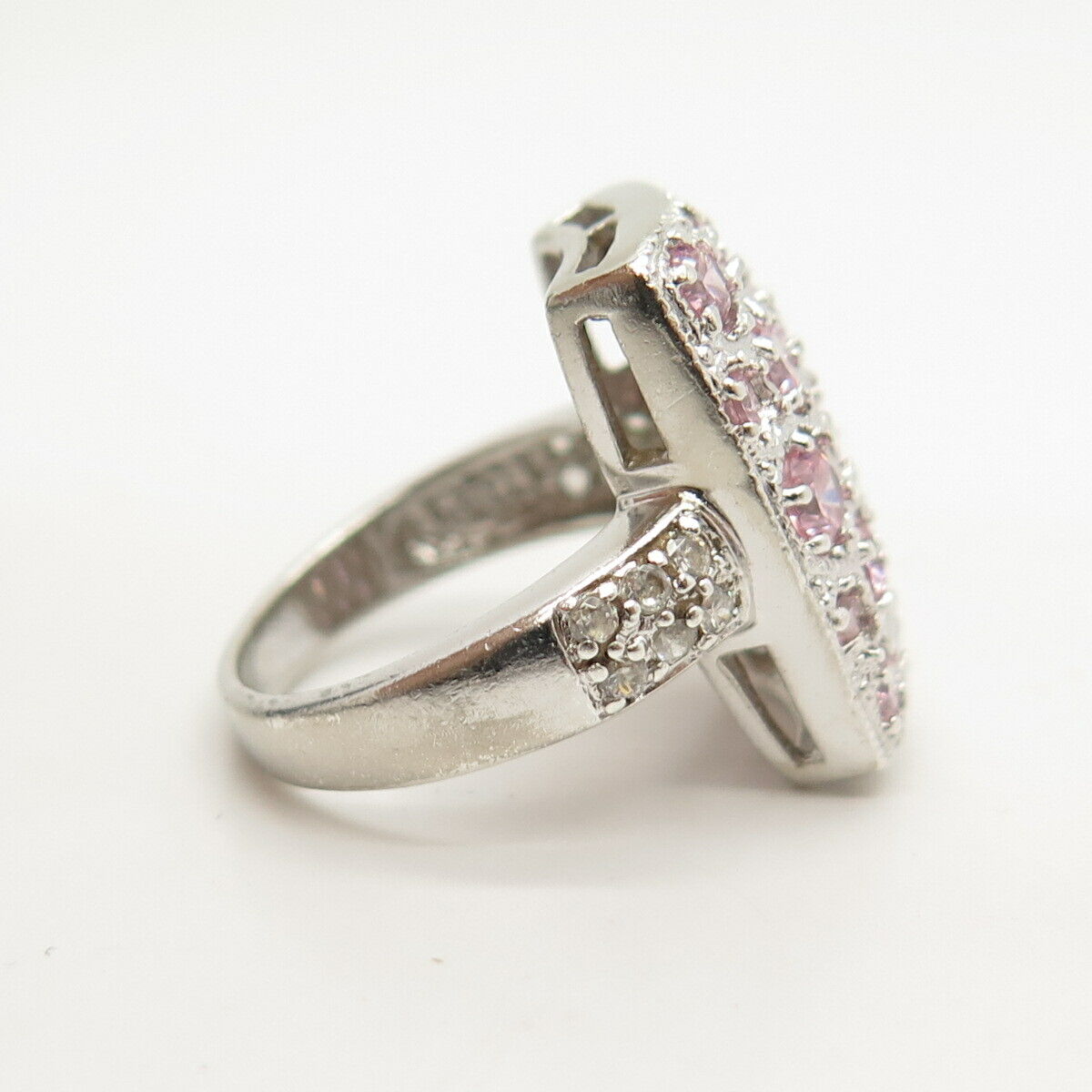 925 Sterling Silver White & Pink C Z Ring Size 6