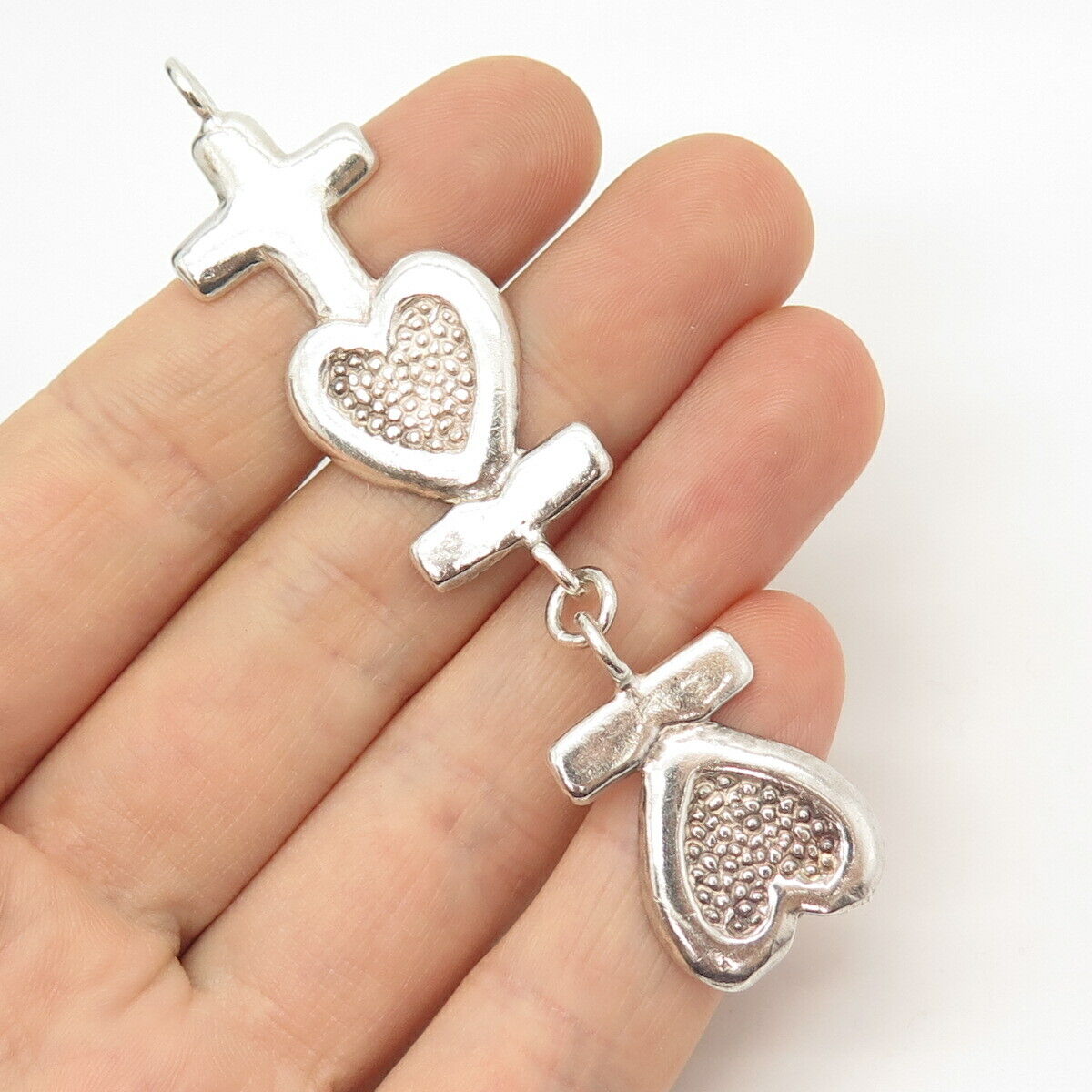 925 Sterling Silver Vintage Heart & Cross Pendant