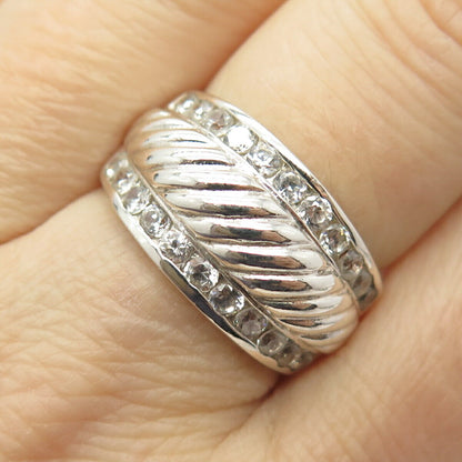 925 Sterling Silver Seta C Z Ribbed Ring Size 7 3/4