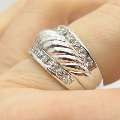 925 Sterling Silver Seta C Z Ribbed Ring Size 7 3/4