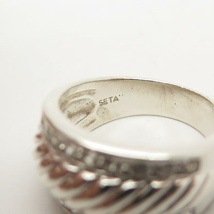 925 Sterling Silver Seta C Z Ribbed Ring Size 7 3/4