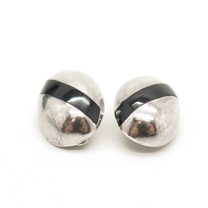 925 Sterling Silver Vintage Black Onyx Gemstone Clip On Earrings