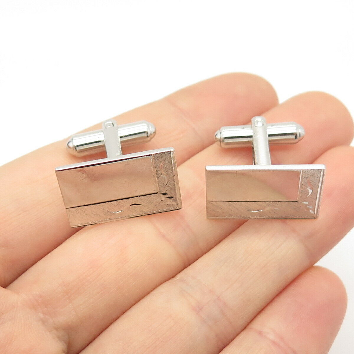 925 Sterling Silver Vintage Textured Etched Cufflinks