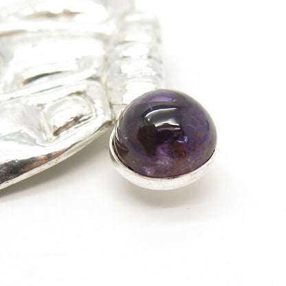 925 Sterling Silver Vintage Real Amethyst Gem Modernist Pin Brooch