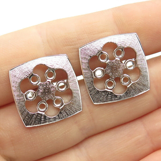 925 Sterling Silver Vintage Textured Floral Design Cufflinks