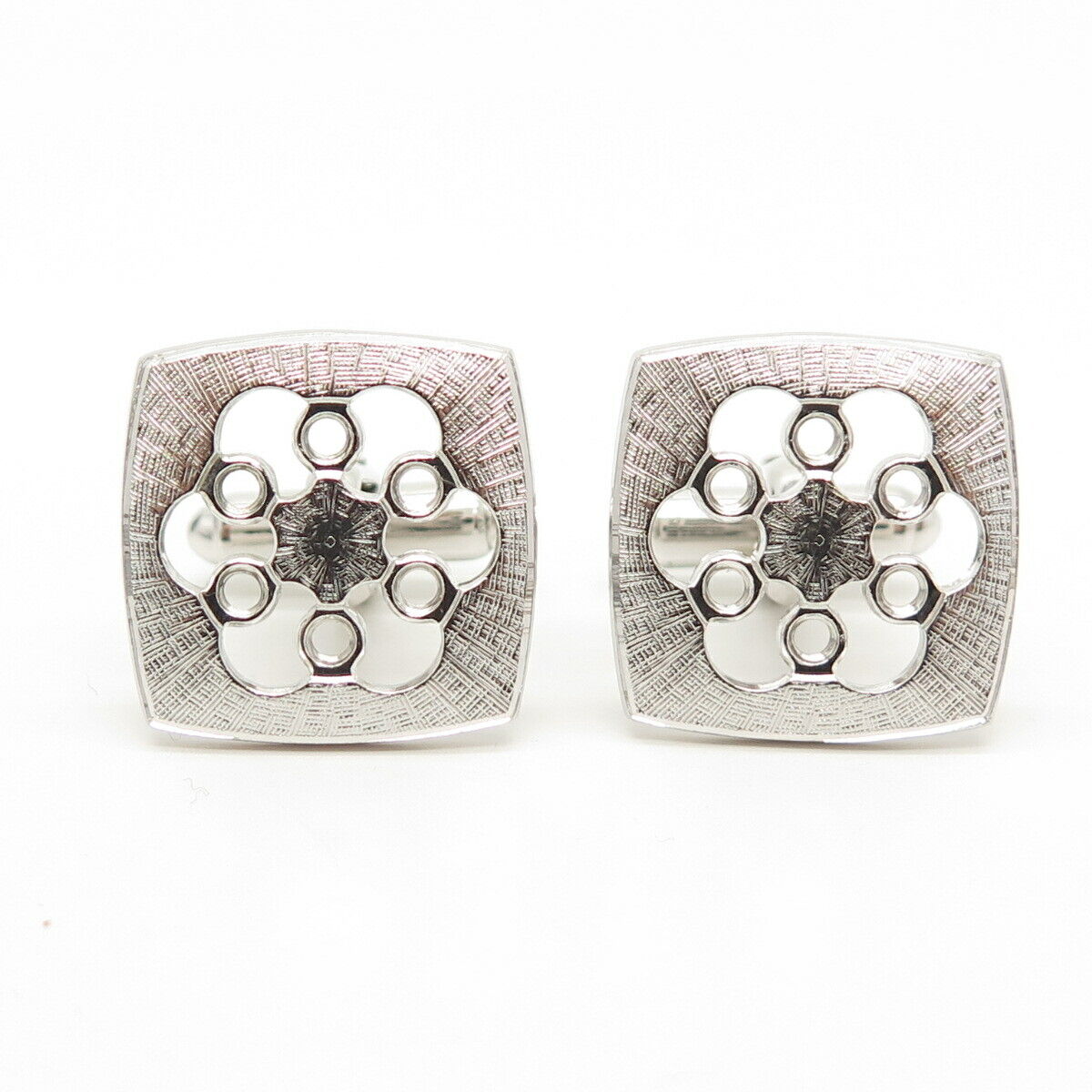 925 Sterling Silver Vintage Textured Floral Design Cufflinks