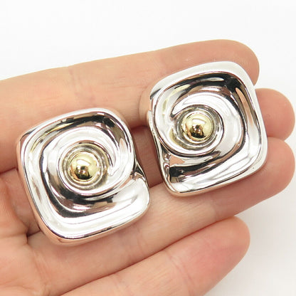 925 Sterling Silver 2-Tone Vintage Mexico Swirl Hollow Clip On Earrings