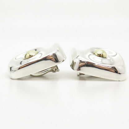 925 Sterling Silver 2-Tone Vintage Mexico Swirl Hollow Clip On Earrings