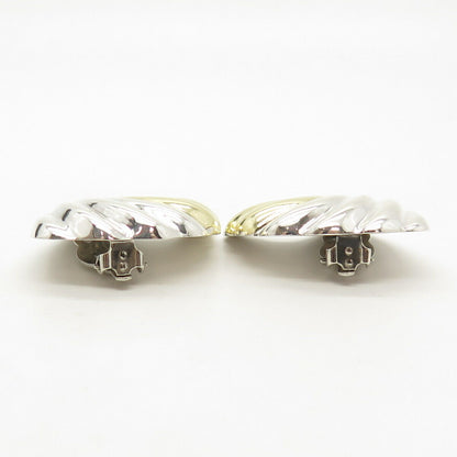 925 Sterling Silver 2-Tone Vintage Mexico Shell Design Hollow Clip On Earrings