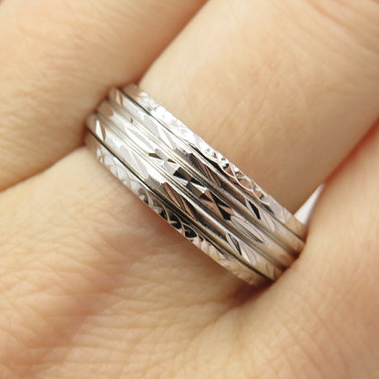 925 Sterling Silver Textured Rotating Band Ring Size 10