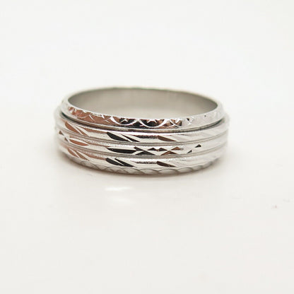 925 Sterling Silver Textured Rotating Band Ring Size 10