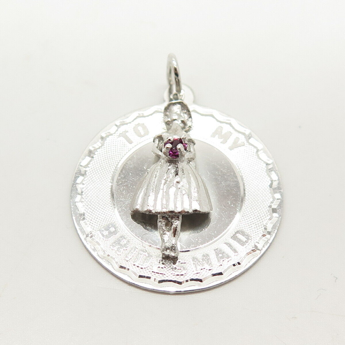 925 Sterling Silver Vintage Pink C Z "To My Bridesmaid" Pendant