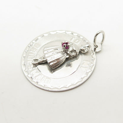 925 Sterling Silver Vintage Pink C Z "To My Bridesmaid" Pendant