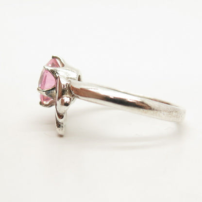 925 Sterling Silver Vintage Pink C Z Butterfly Ring Size 7 3/4