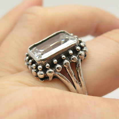 925 Sterling Silver Vintage C Z Beaded Ring Size 7 3/4