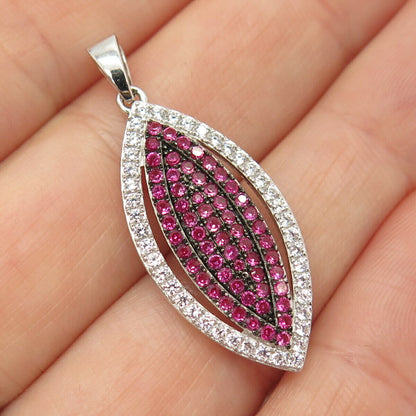 925 Sterling Silver White & Pink C Z Marquise Shape Pendant