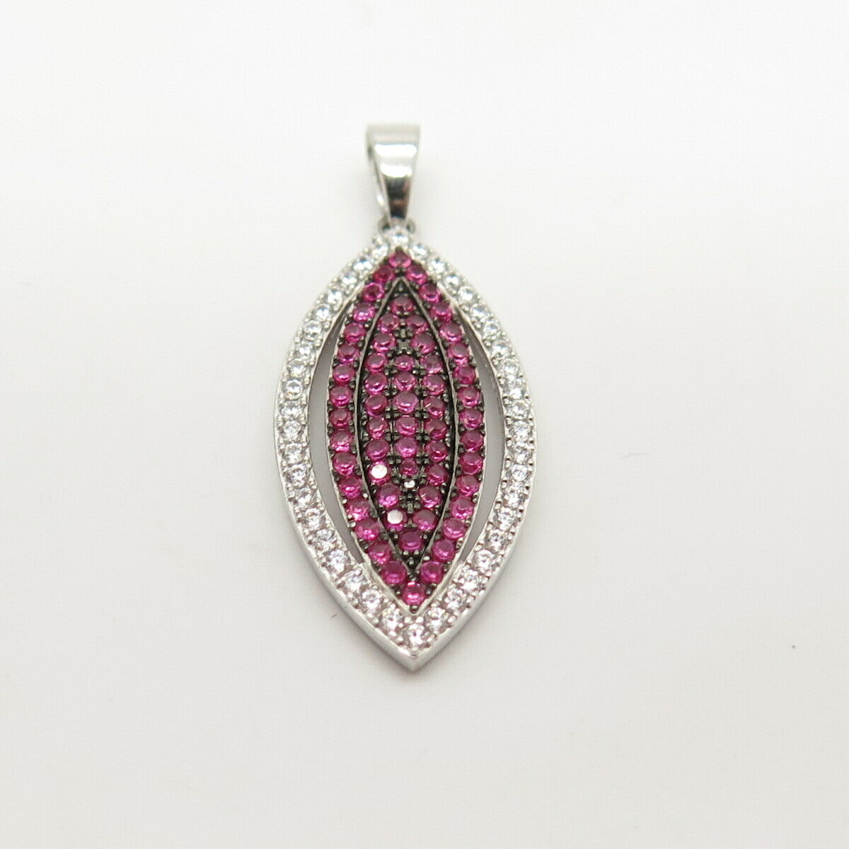 925 Sterling Silver White & Pink C Z Marquise Shape Pendant