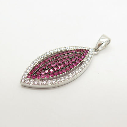 925 Sterling Silver White & Pink C Z Marquise Shape Pendant