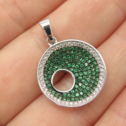 925 Sterling Silver White & Peridot-Tone C Z Circle Pendant