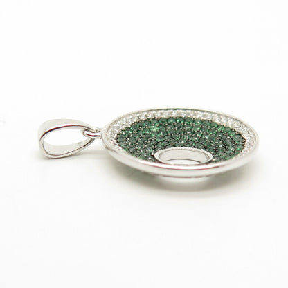 925 Sterling Silver White & Peridot-Tone C Z Circle Pendant