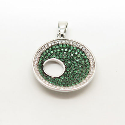 925 Sterling Silver White & Peridot-Tone C Z Circle Pendant