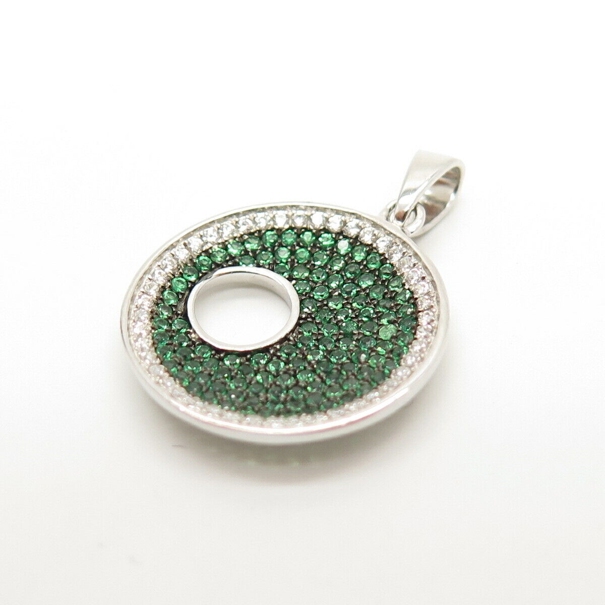 925 Sterling Silver White & Peridot-Tone C Z Circle Pendant