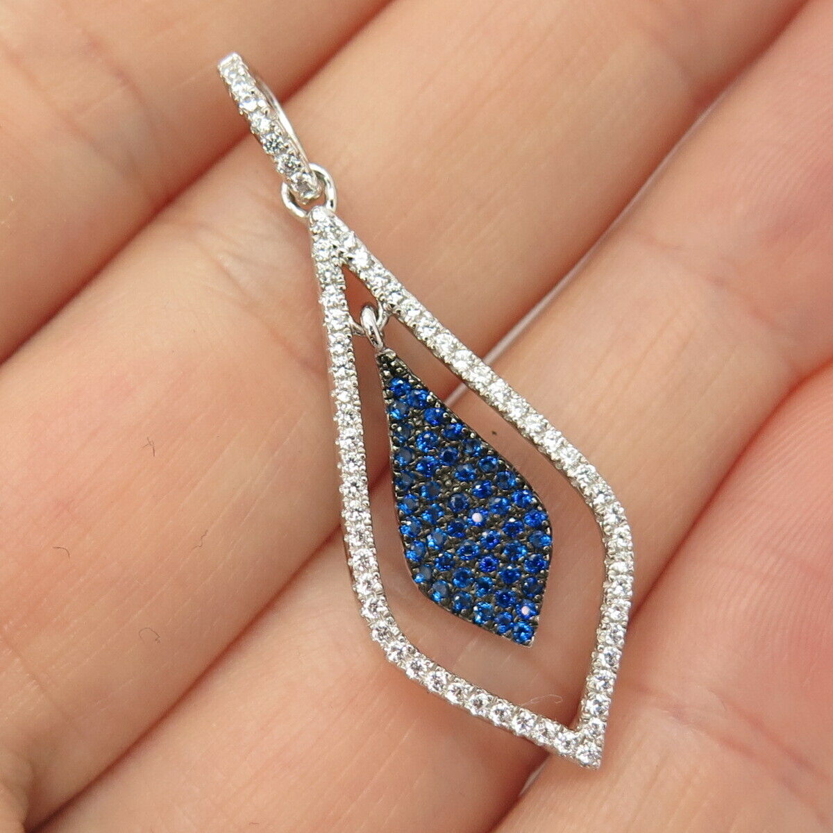 925 Sterling Silver White & Blue C Z Pendant