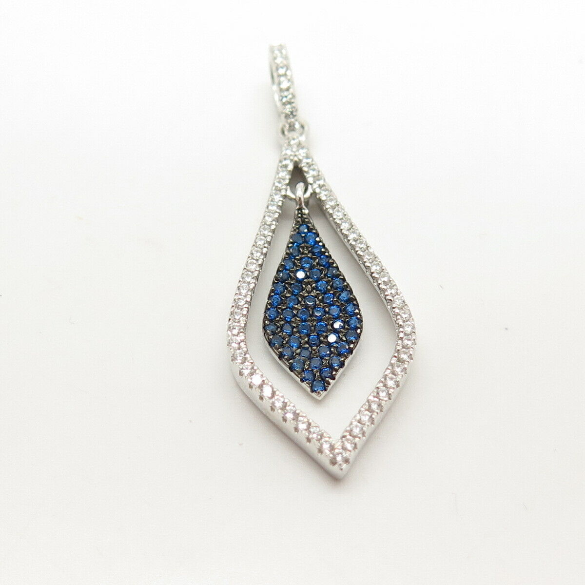 925 Sterling Silver White & Blue C Z Pendant