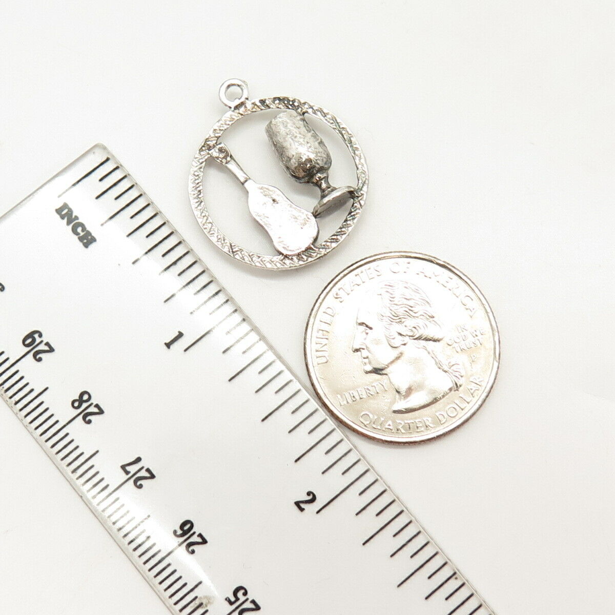 925 Sterling Silver Vintage Violin & Glass Circle Charm Pendant