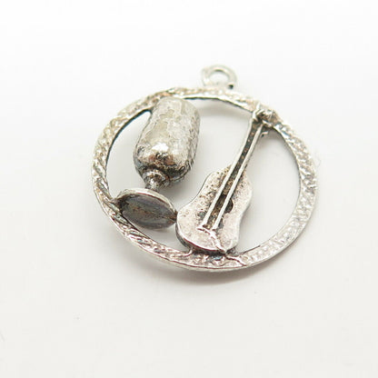 925 Sterling Silver Vintage Violin & Glass Circle Charm Pendant