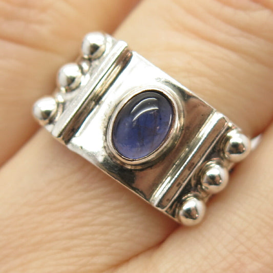 925 Sterling Silver Vintage Real Amethyst Gemstone Ethnic Ring Size 6 3/4