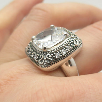 925 Sterling Silver Vintage Princess-Cut C Z Ring Size 8