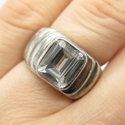 925 Sterling Silver Vintage C Z Ribbed Ring Size 5 3/4