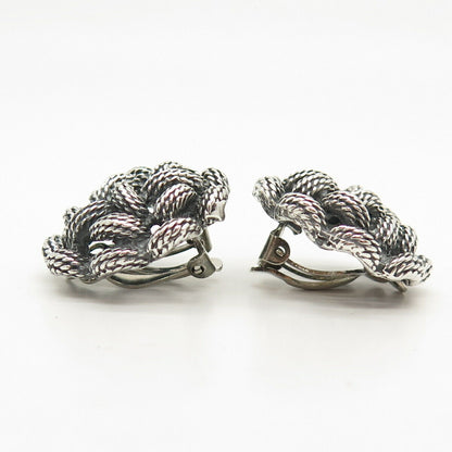 925 Sterling Silver Vintage Twisted Clip On Earrings