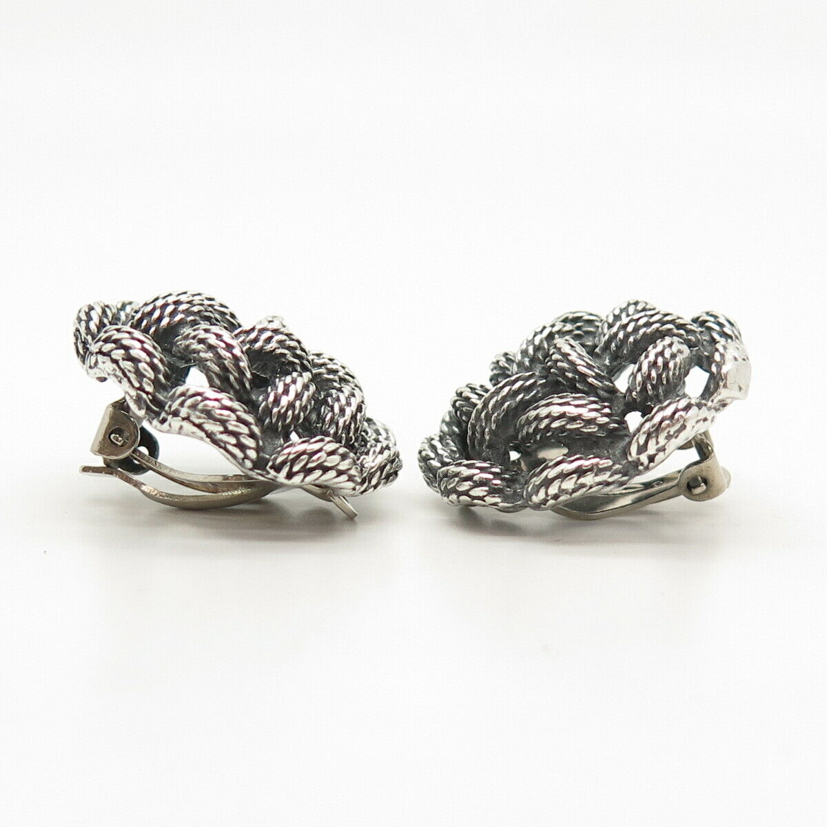 925 Sterling Silver Vintage Twisted Clip On Earrings