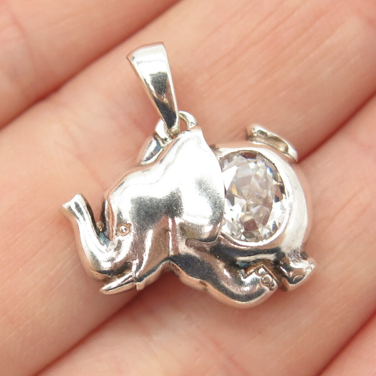 925 Sterling Silver Vintage C Z Dumbo Flying Elephant Pendant