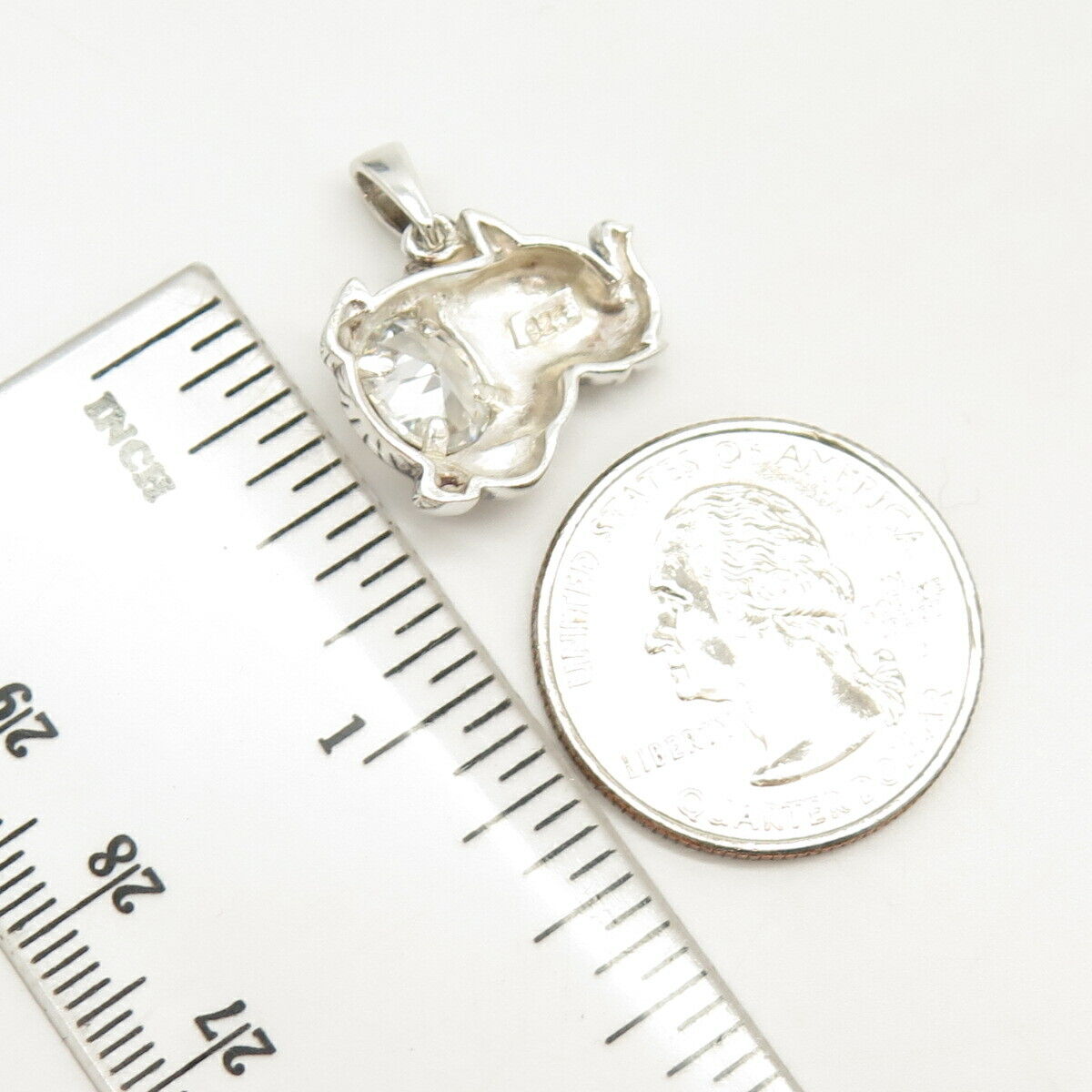 925 Sterling Silver Vintage C Z Dumbo Flying Elephant Pendant