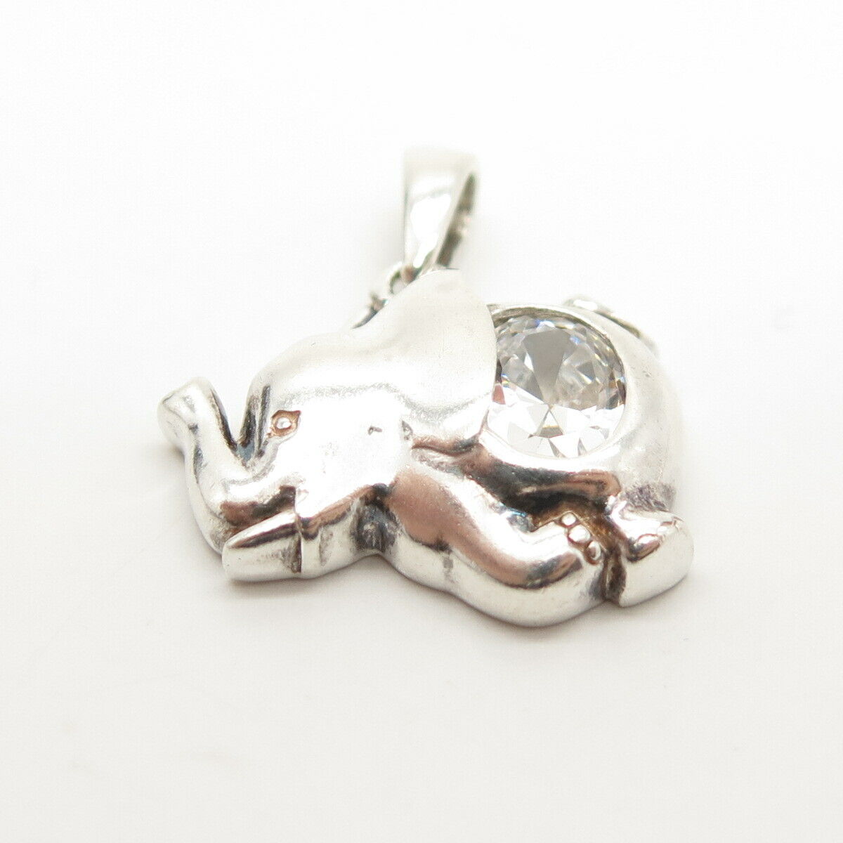 925 Sterling Silver Vintage C Z Dumbo Flying Elephant Pendant